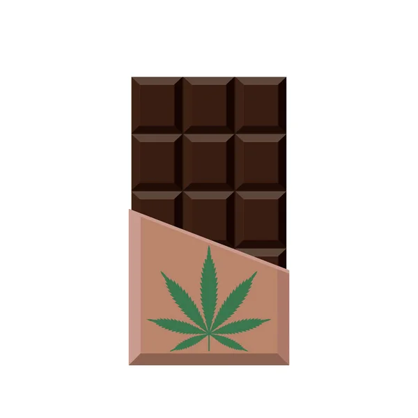 巧克力棒和大麻叶 麻醉糖果 白色背景上的孤立向量图 — 图库矢量图片