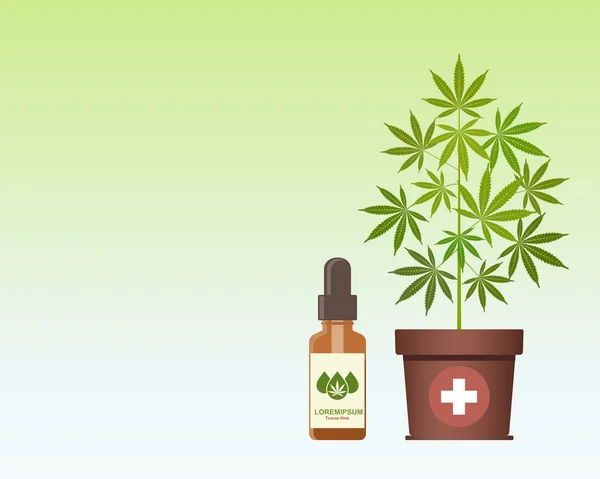 Marijuana Växt Och Droppat Med Cbd Olja Cannabis Olja Medicinsk — Stock vektor