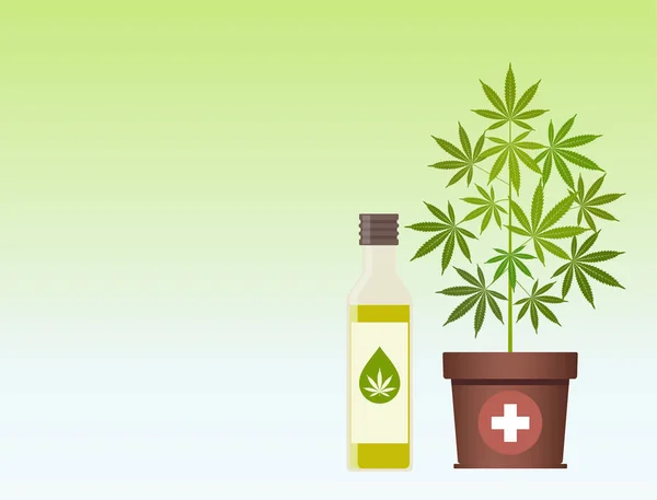 Planta Marihuana Aceite Cannabis Aceite Cáñamo Frasco Productos Cáñamo Aceite — Vector de stock