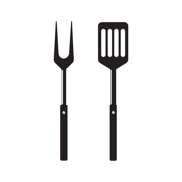 Bbq Oder Grill Tools Symbol Grillgabel Mit Spachtel Vorhanden Schwarze — Stockvektor