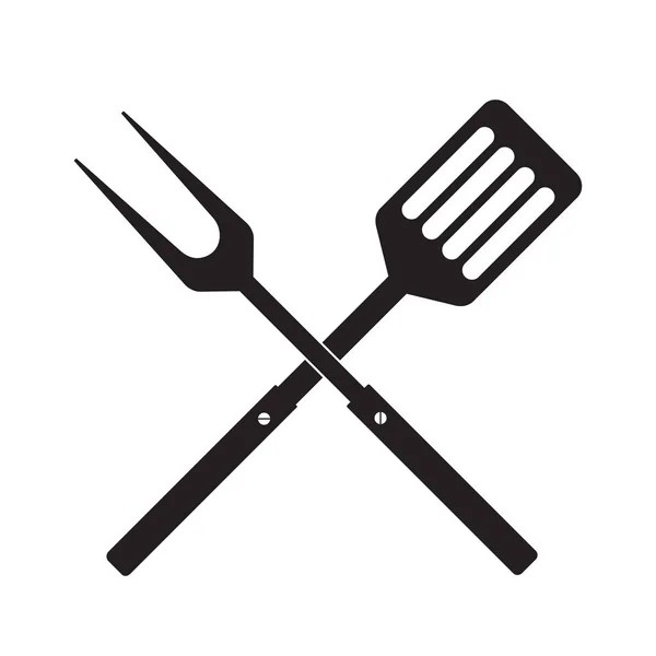 Barbecue Icône Des Outils Grill Fourchette Barbecue Croisée Avec Spatule — Image vectorielle