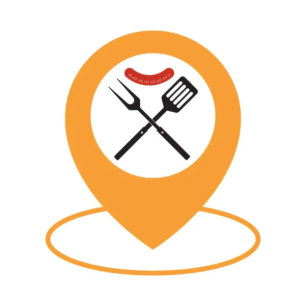 Lebensmittel Standort Symbol Logo Design Element Bbq Oder Grill Tools — Stockvektor