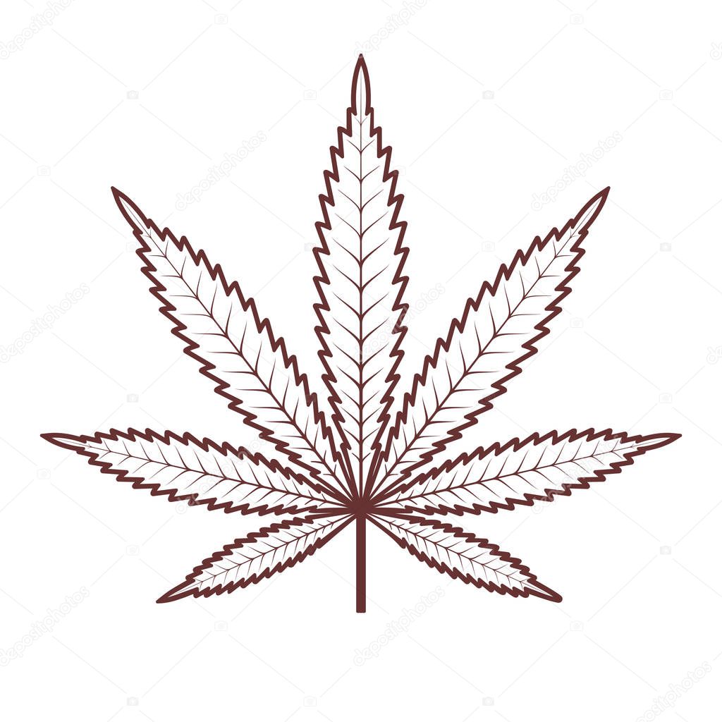 Marijuana or cannabis leaf. Medical cannabis. Vector Silhouette of a Hemp Leaf. Vintage Marijuana label logo template design. Weed icon. Vector illustration isolated on white background.