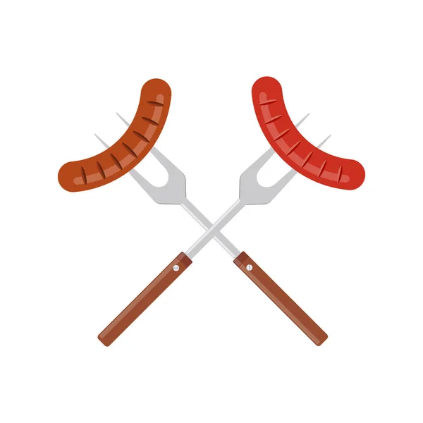 Saucisse Fourchette Saucisse Grillée Barbecue Icône Des Outils Grill Fourchettes — Image vectorielle