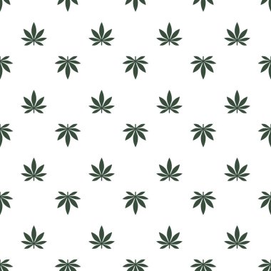 Marihuana yaprağı ile Seamless modeli. Esrar arka plan. Desen kumaş tasarım, duvar kağıdı, kağıt kaydırma için kullanılabilir. İzole vektör çizim.
