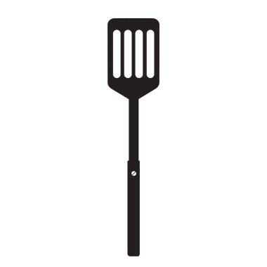 Yemek pişirmek için mutfak spatula. Barbekü spatula. Siyah basit siluet. Barbekü veya ızgara araçlar simgesi. Sembol şablonu Logo. Vektör çizim düz tasarımı. Beyaz arka plan üzerinde izole.