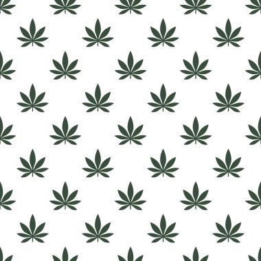 Marihuana yaprağı ile Seamless modeli. Esrar arka plan. Desen kumaş tasarım, duvar kağıdı, kağıt kaydırma için kullanılabilir. İzole vektör çizim.
