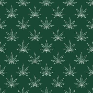 Marihuana yaprağı ile Seamless modeli. Esrar arka plan. Desen kumaş tasarım, duvar kağıdı, kağıt kaydırma için kullanılabilir. İzole vektör çizim.