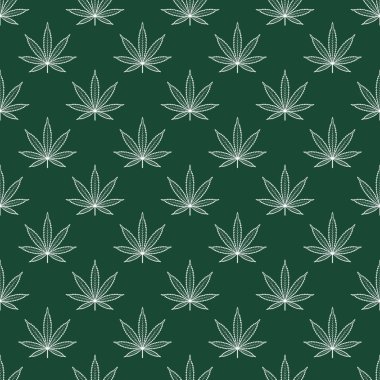 Marihuana yaprağı ile Seamless modeli. Esrar arka plan. Desen kumaş tasarım, duvar kağıdı, kağıt kaydırma için kullanılabilir. İzole vektör çizim.