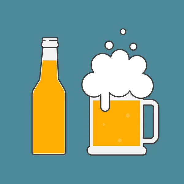 Bierfles Mok Bier Bier Pictogram Mock Glas Bier Het Logo — Stockvector