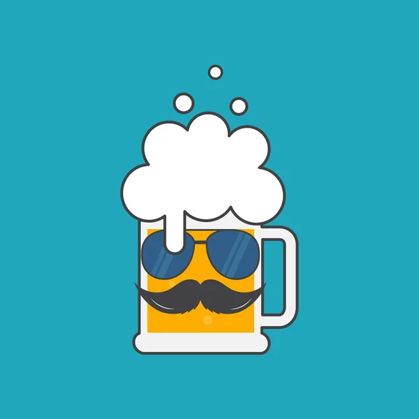 Taza Cerveza Con Gafas Sol Bigote Oktoberfest Festival Cerveza Diseño — Vector de stock