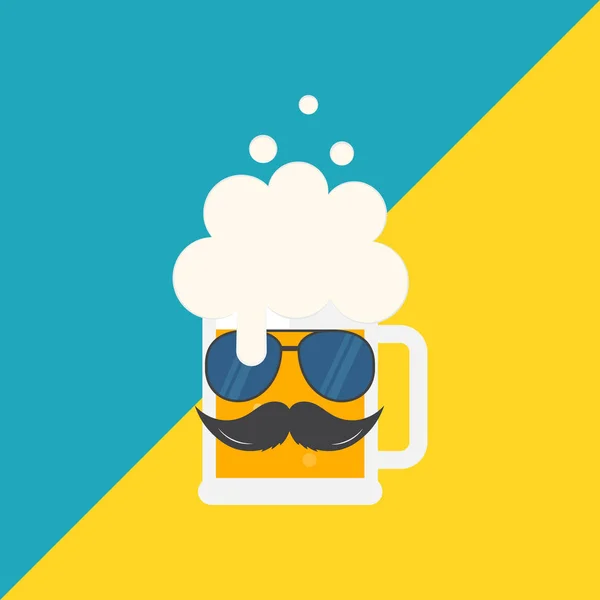 Tasse Bière Avec Des Lunettes Soleil Une Moustache Oktoberfest Bière — Image vectorielle