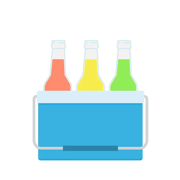Dondurucu Mavi Renk Çantada Vektör Çizim Içecekler Küçük Bir Buzdolabı — Stok Vektör