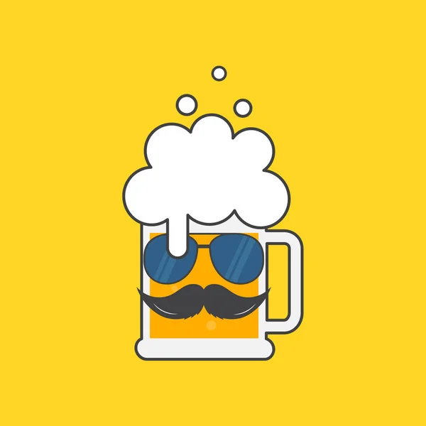 Taza Cerveza Con Gafas Sol Bigote Oktoberfest Festival Cerveza Diseño — Vector de stock