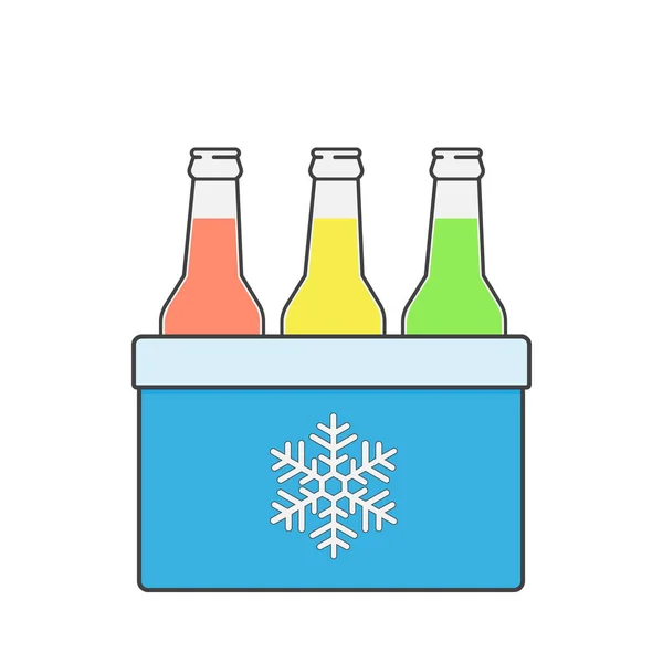 Gefrierbeutel Blauer Farbe Vektorillustration Von Getränken Einem Kleinen Kühlschrank Kühltasche — Stockvektor