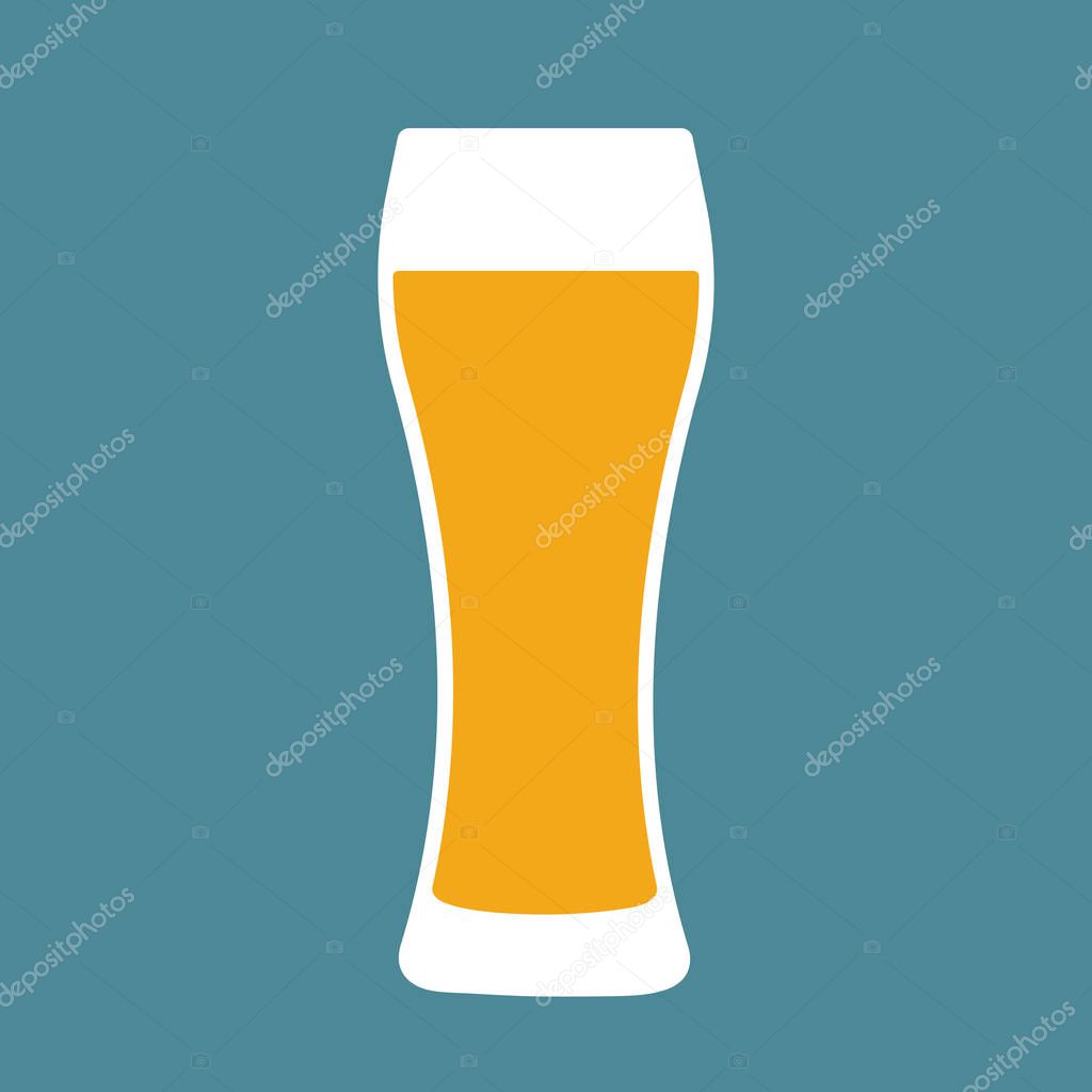 Glass of beer flat icon. Symbol Template Logo. Isolated vector illustration