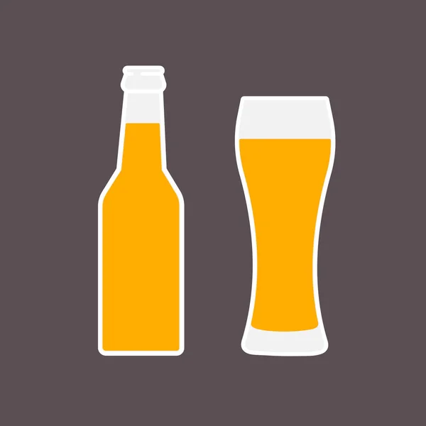 玻璃啤酒和瓶子平面图标 符号模板徽标 矢量隔离插图 — 图库矢量图片