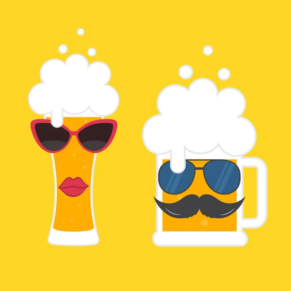 Verre Bière Avec Des Lunettes Soleil Une Moustache Festival Bière — Image vectorielle