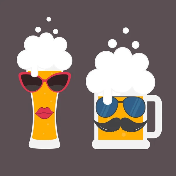 サングラスと口ひげをビールグラス ビール祭り オクトーバーフェスト ポスター フライヤーのイラスト テンプレート ロゴのシンボルです 分離ベクトル図 — ストックベクタ