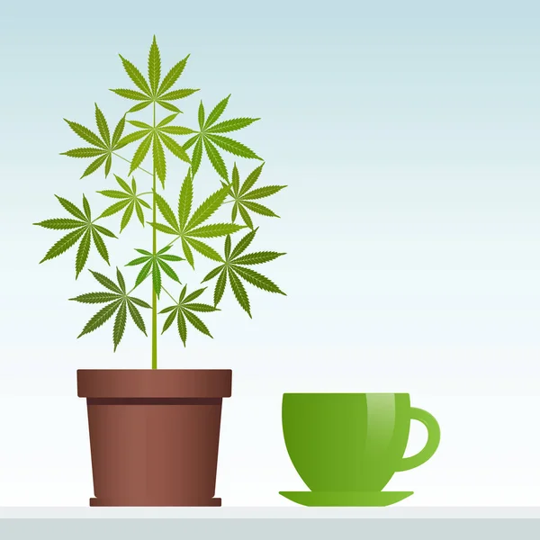 Cannabis Gyógynövény Tea Marihuána Növény Elszigetelt Vektoros Illusztráció — Stock Vector