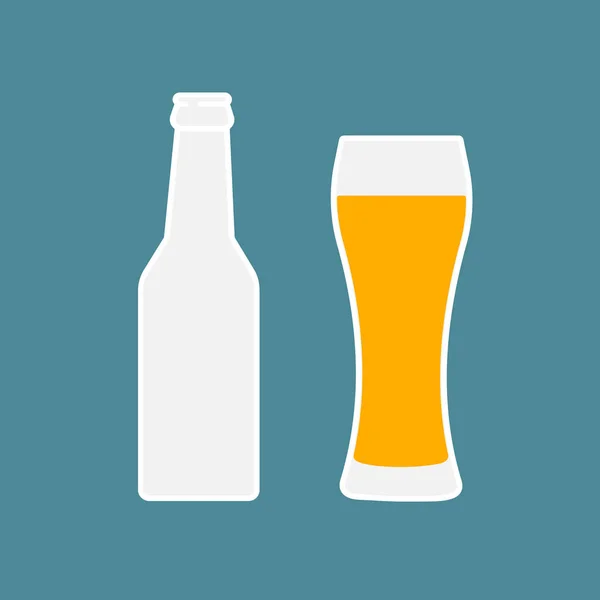 Glas bier en de fles platte pictogram. — Stockvector