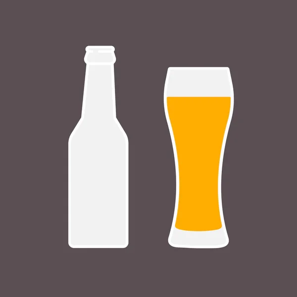 Glas bier en de fles platte pictogram. — Stockvector