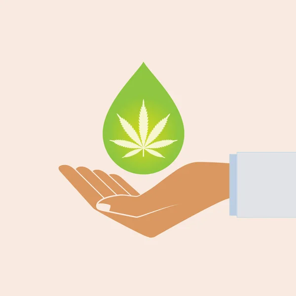 Hand Die Daling Van Olie Met Een Marihuanablad Medische Cannabisolie — Stockvector