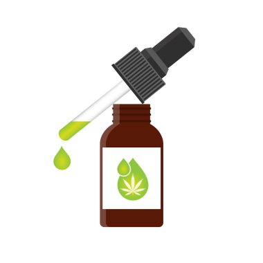 CBD oil cannabis extract. Medical marijuana. Hemp oil in a bottle. Mock up of cannabis oil. Icon product label and logo graphic template. Isolated vector illustration on white background. clipart