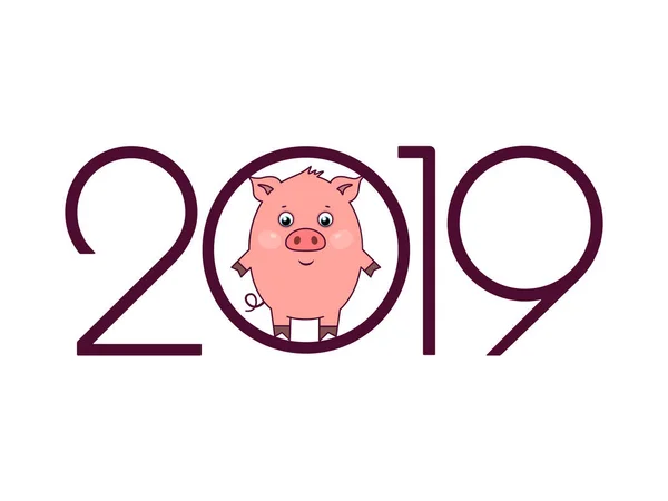 2019 Happy New Year Wenskaart Viering Witte Achtergrond Met Varken — Stockvector