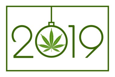 Esrar yeni yılda 2019. Mutlu yeni yıl kartı. Beyaz arka plan üzerinde izole vektör çizim.