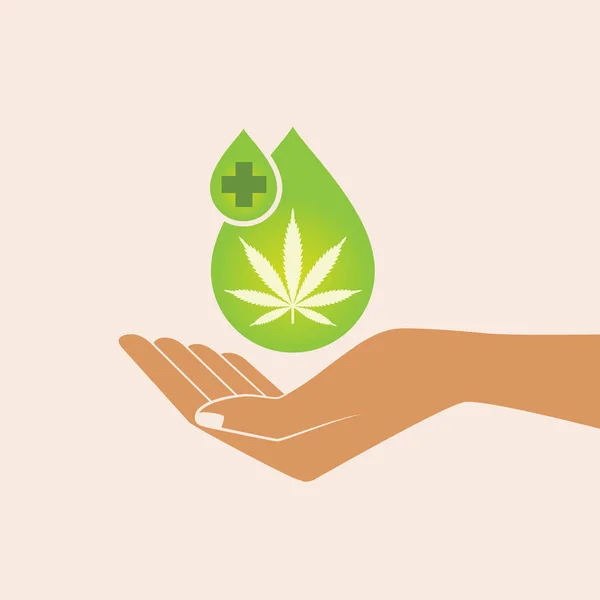 Hand Holding Oil Drop Marijuana Leaf Medical Cannabis Oil Cbd — Stock Vector