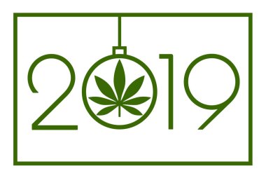 Esrar yeni yılda 2019. Mutlu yeni yıl kartı. Beyaz arka plan üzerinde izole vektör çizim.