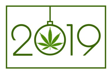 Esrar yeni yılda 2019. Mutlu yeni yıl kartı. Beyaz arka plan üzerinde izole vektör çizim.