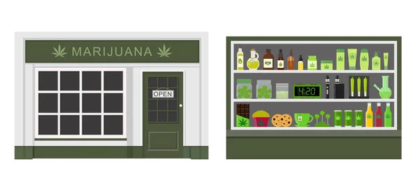 Marihuána Store Marihuána Berendezések Tartozékok Dohányzás Orvosi Kannabisz Tárolására Kannabisz — Stock Vector