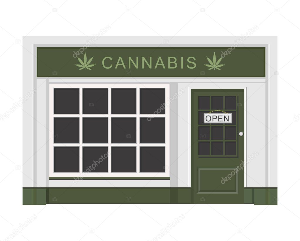 Cannabis store. Marijuana products. Marijuana Legalization. Isolated vector illustration on white background.