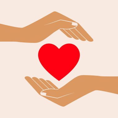 Kalp şekli, vektör simge holding eller. İzole vektör çizim.