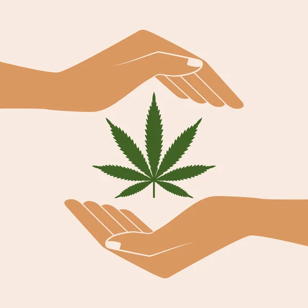 Hand hält Marihuana-Blatt. — Stockvektor