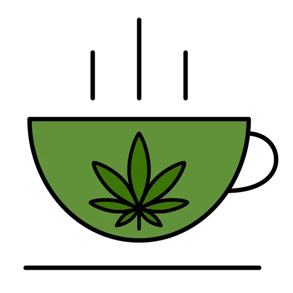 A cup with a leaf of marijuana.