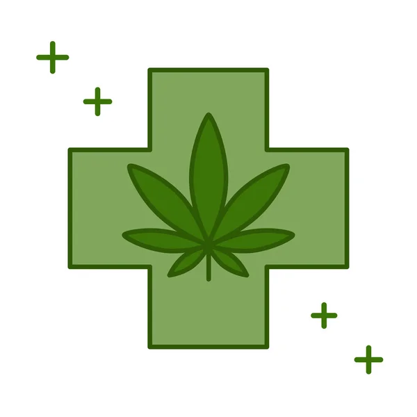 Cruz médica con hoja de cannabis . — Vector de stock