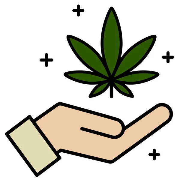 Рука держит лист марихуаны . — стоковый вектор