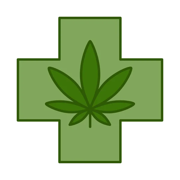 Cruz médica com folha de cannabis . — Vetor de Stock