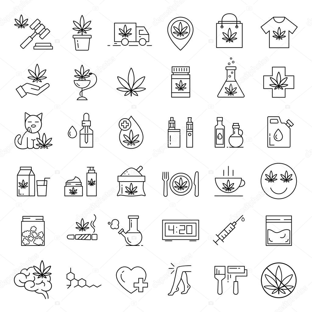 Marijuana icons. Set of medical cannabis icons.