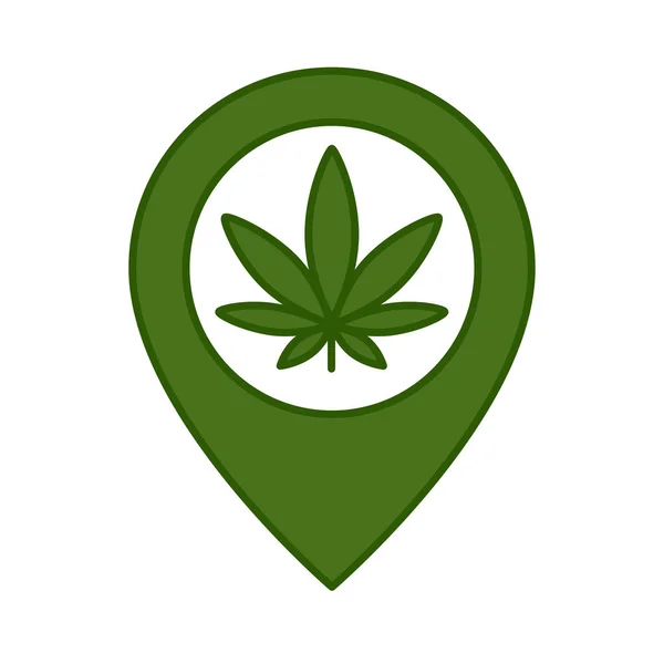 Liść marihuany i wskaźnik mapy. — Wektor stockowy