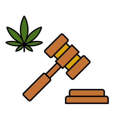 Cannabis leaf and a judge gavel. clipart