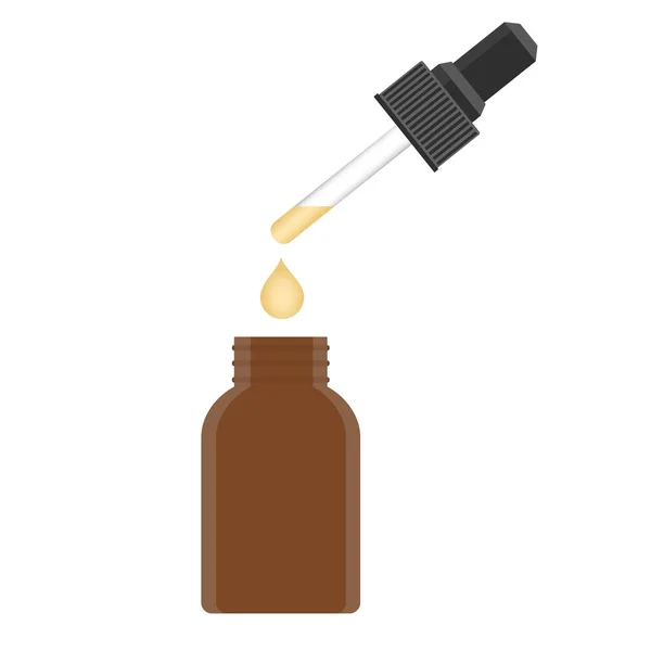 A glass bottle with a pipette with serum yellow. — Stock Vector