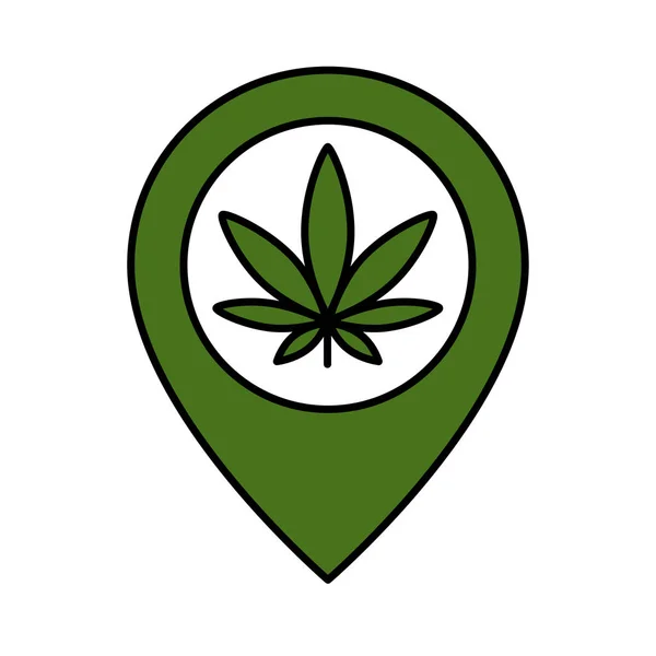 Marijuana leaf and map pointer. — Stock Vector