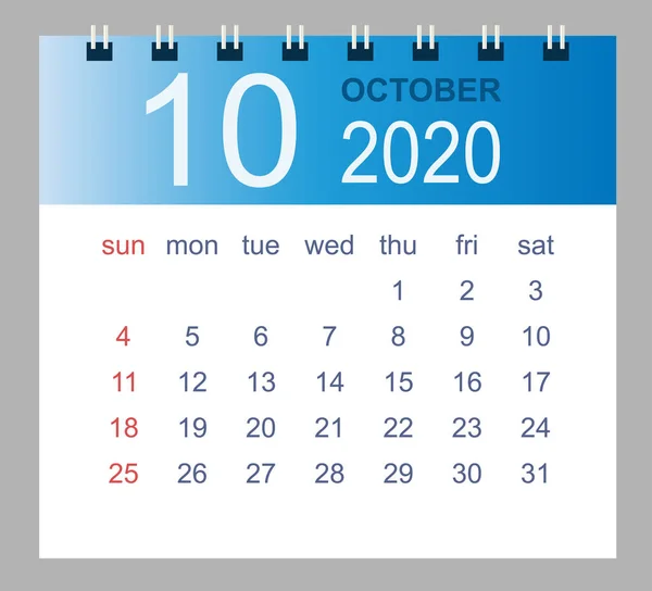 Oktober 2020. Månedlig vektorkalender 2020-år i enkel stil for utforming av maler . – stockvektor