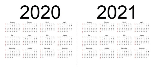 Kalender 2020, 2021. Week begint vanaf zondag, Business Template. — Stockvector