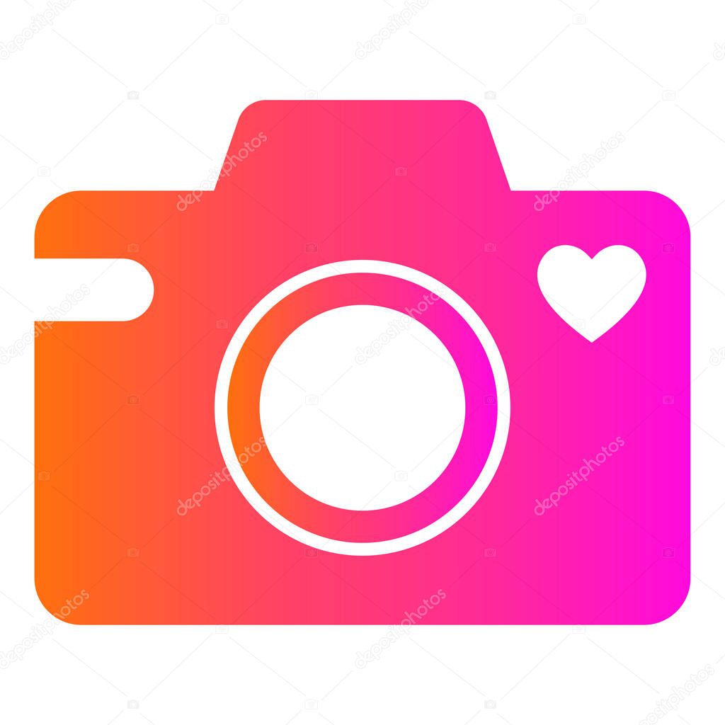 Camera icon with a heart symbol. Isolated vector illustration on white background.