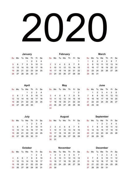 Calendario 2020. La semana comienza el domingo, plantilla de negocio . — Vector de stock